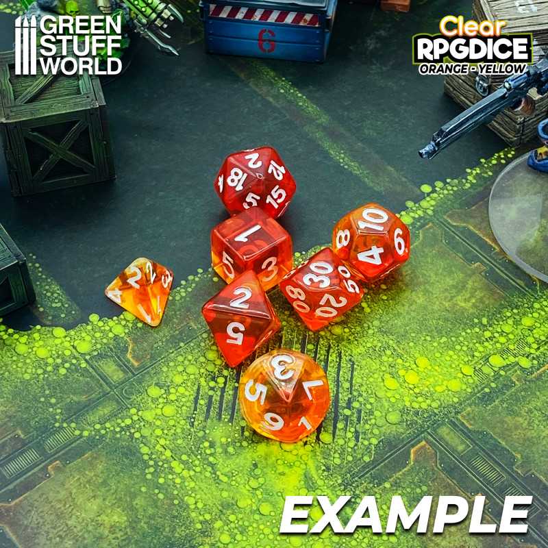GreenStuffWorld - 7x Mix 16mm Dice - Orange - Yellow