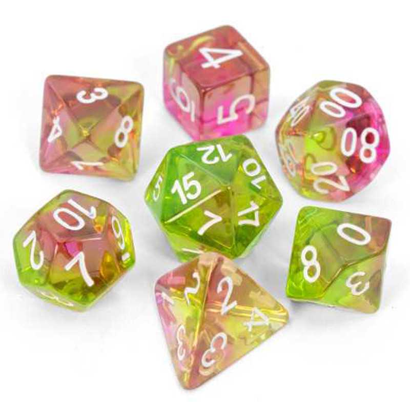 GreenStuffWorld - 7x Mix 16mm Dice - Rosa e Lime Trasparente