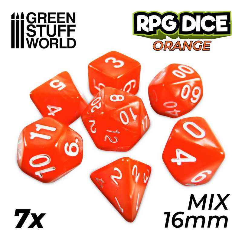 GreenStuffWorld - 7x Mix 16mm Dice - Arancione
