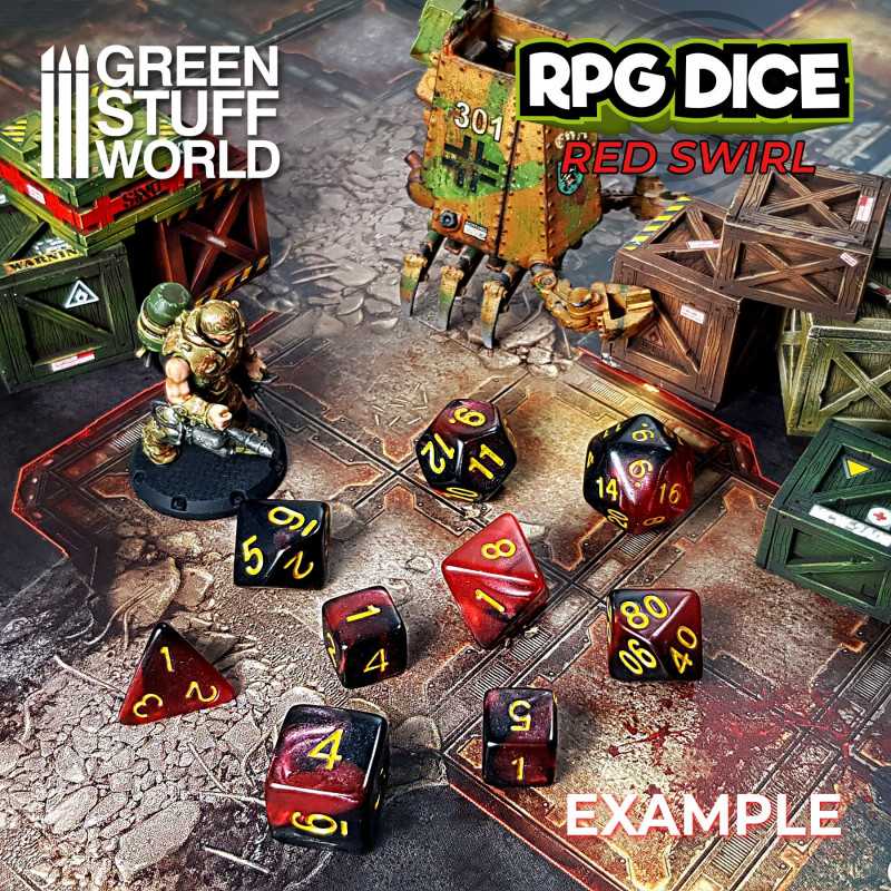GreenStuffWorld - 7x Mix 16mm Dice - Rosso Marmo