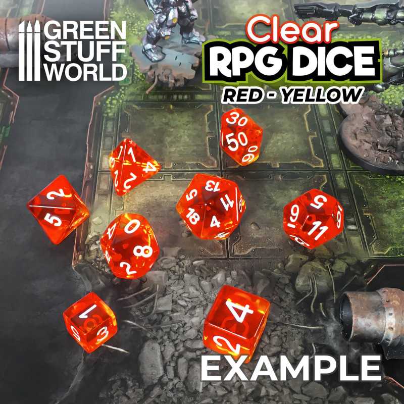 GreenStuffWorld - 7x Mix 16mm Dice - Rosso e Giallo Trasparente
