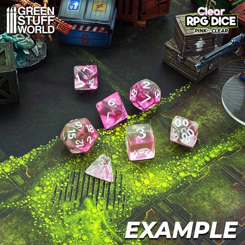 GreenStuffWorld - 7x Mix 16mm Dice - Clear Pink
