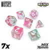 GreenStuffWorld - 7x Mix 16mm Dice - Clear Pink