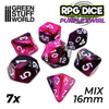 GreenStuffWorld - 7x Mix 16mm Dice - Lilla Marmo