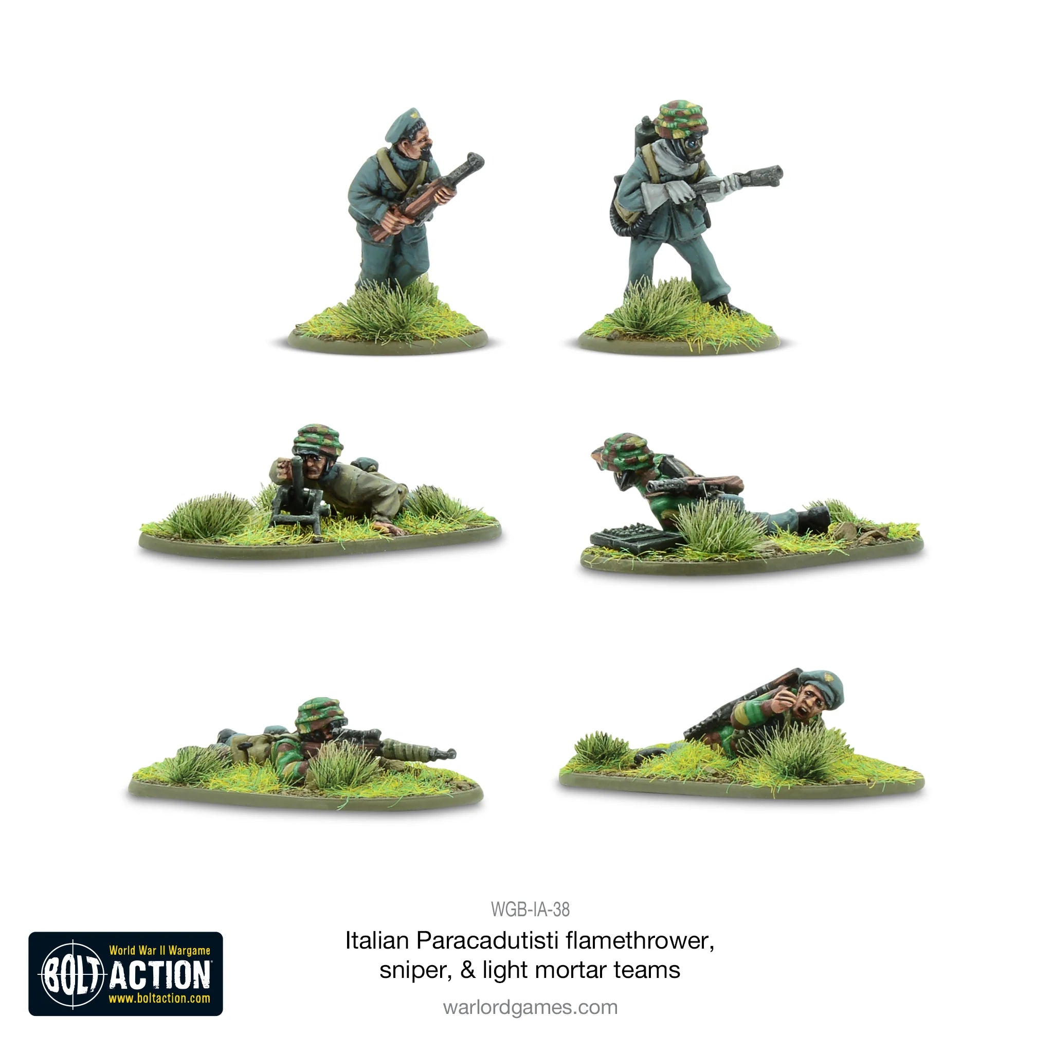 Bolt Action - Italian Airborne flamethrower, sniper and light mortar teams