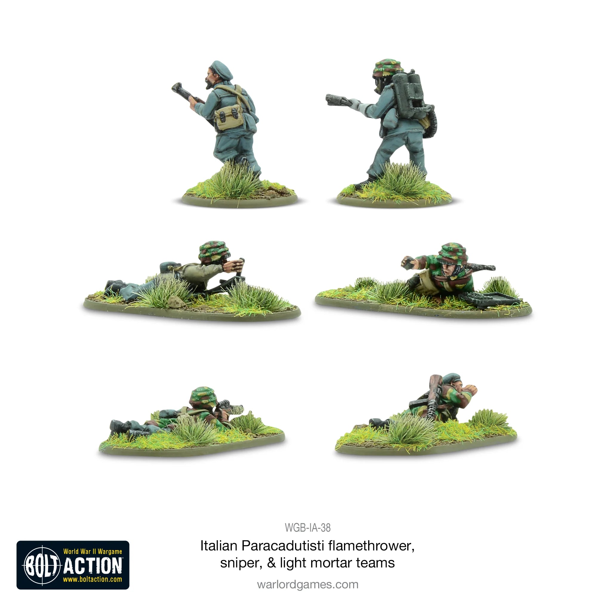 Bolt Action - Italian Airborne flamethrower, sniper and light mortar teams