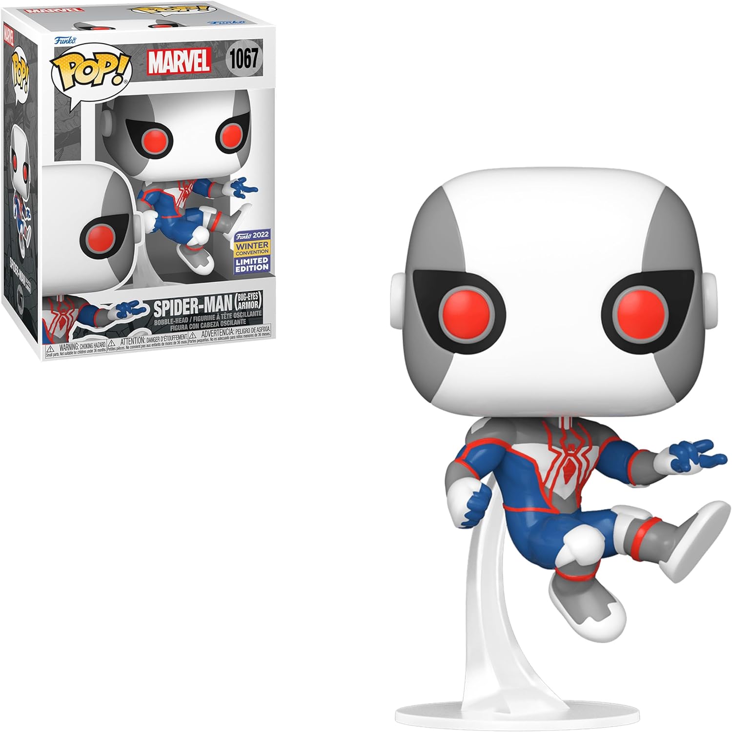 Funko - POP! Marvel: Spider-Man Bug-Eyes Armor - (White/Blue) - Limited Edition Convention