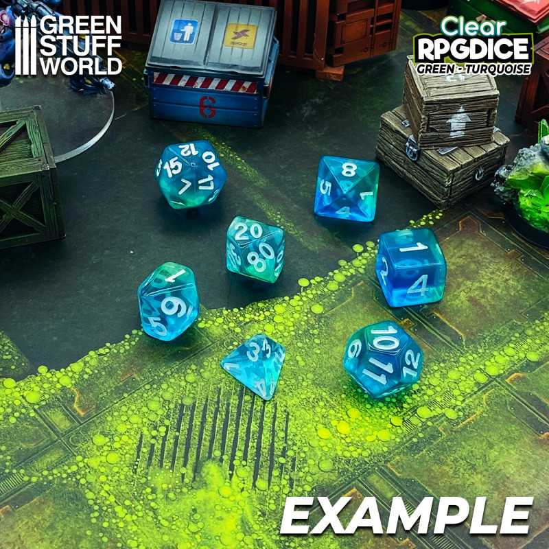Green Stuff World - 7x Mix 16mm Dice - Green - Turquoise