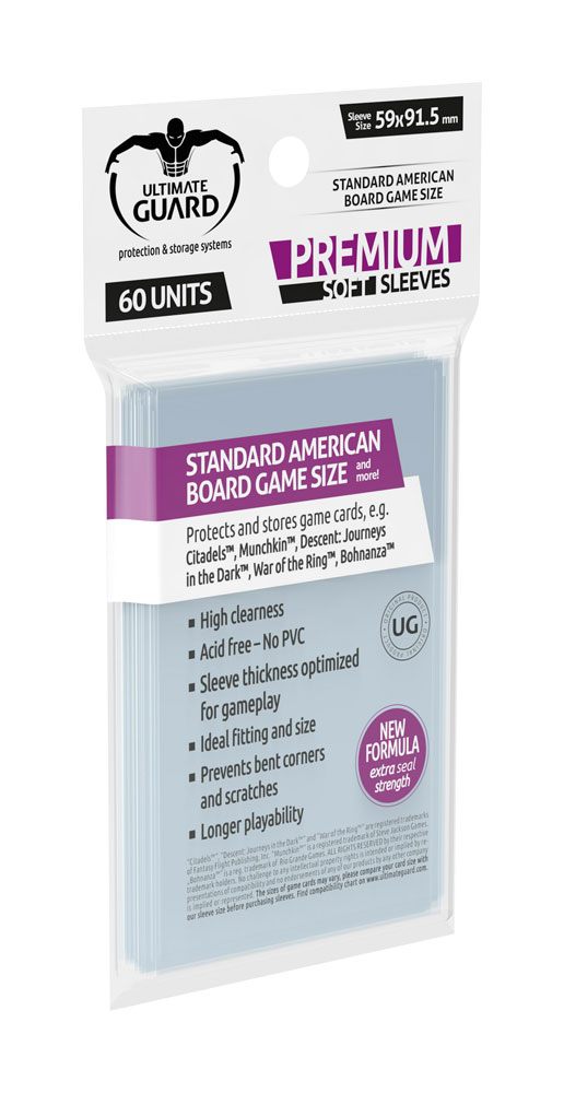 Ultimate Guard - Premium Soft Sleeves for Board Game Cards - Standard American - 60 pcs