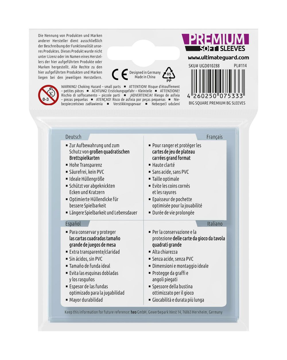 Ultimate Guard - Premium Soft Sleeves for Board Game Cards - Big Square - 50 pcs