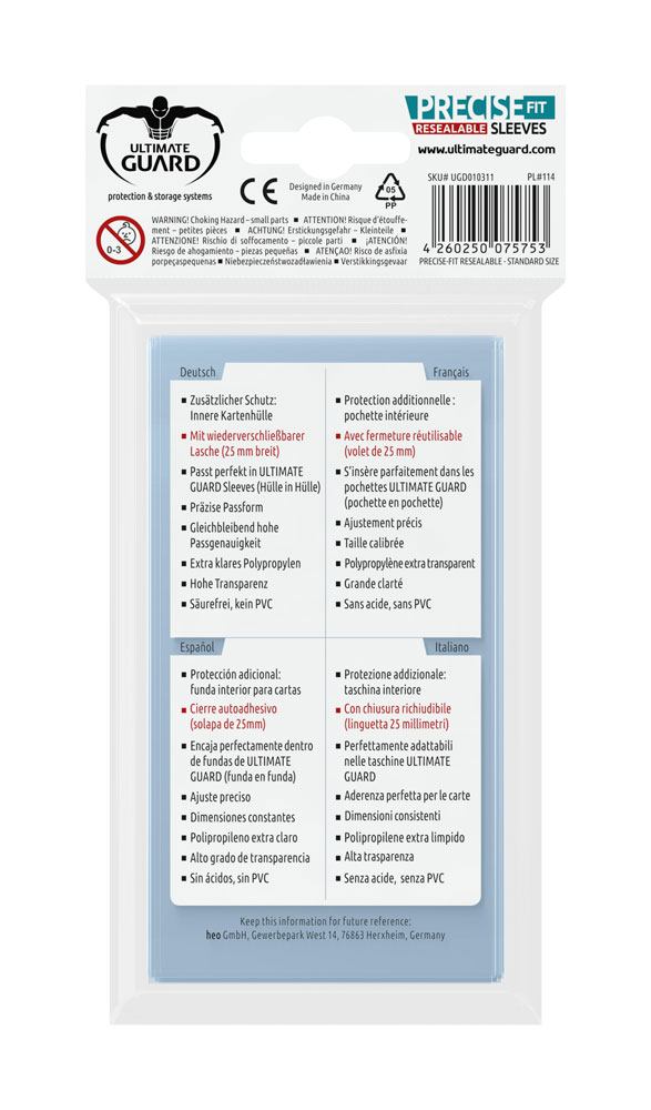 Ultimate Guard - Precise-Fit Sleeves Resealable - Standard Size - Transparent 100 pcs
