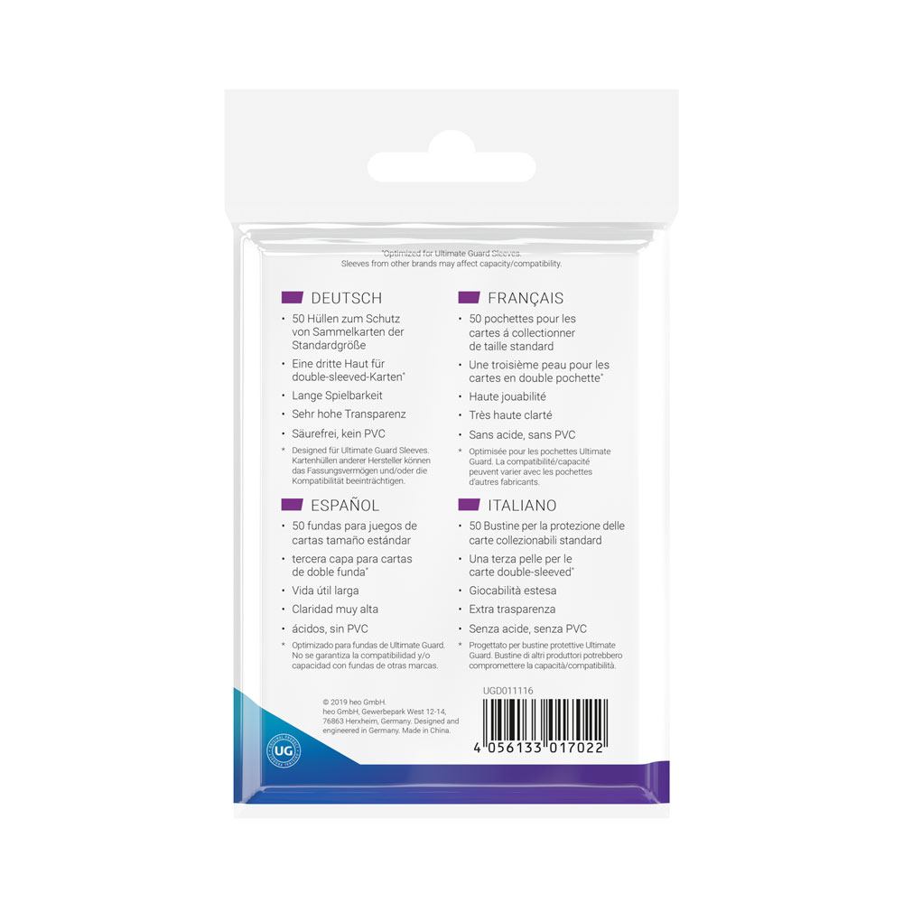 Ultimate Guard - Supreme UX 3rd Skin Sleeves - Standard Size - Transparent 50 pcs
