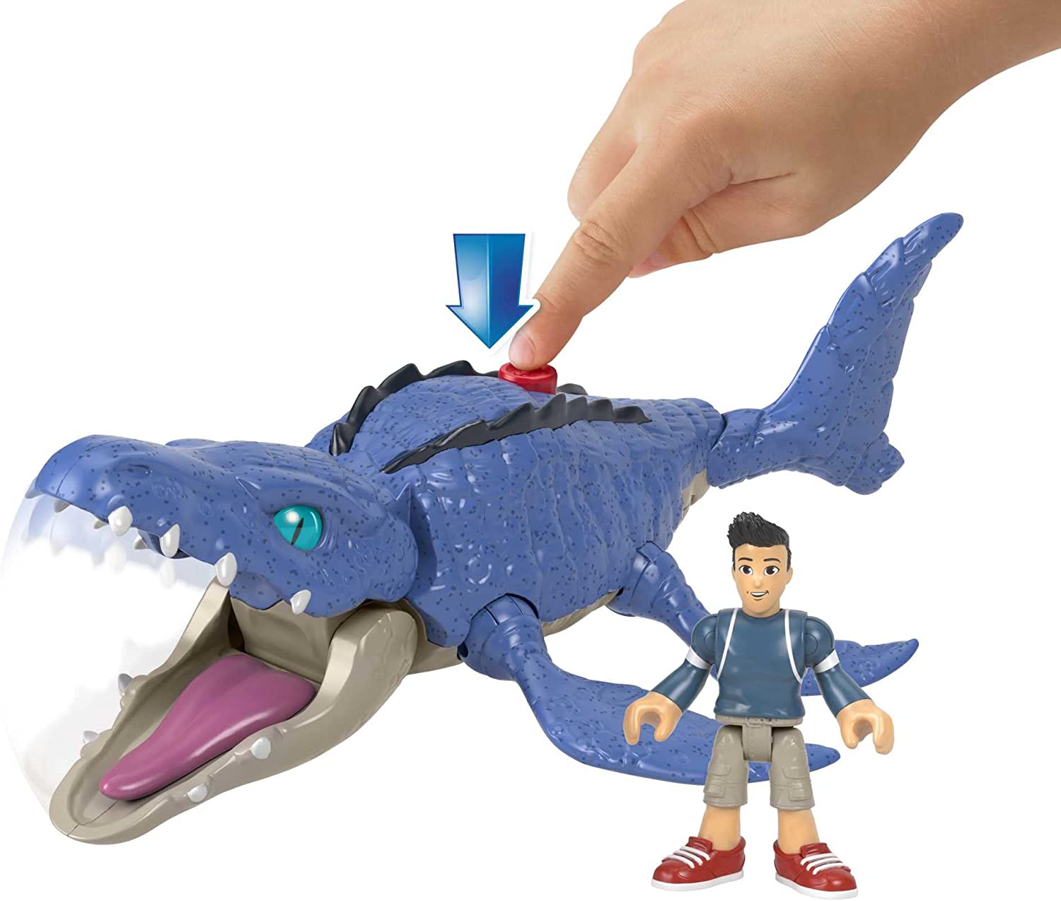 Fisher-Price- Imaginext Jurassic World Set Campo Avventura - Mosasauro e Kenji