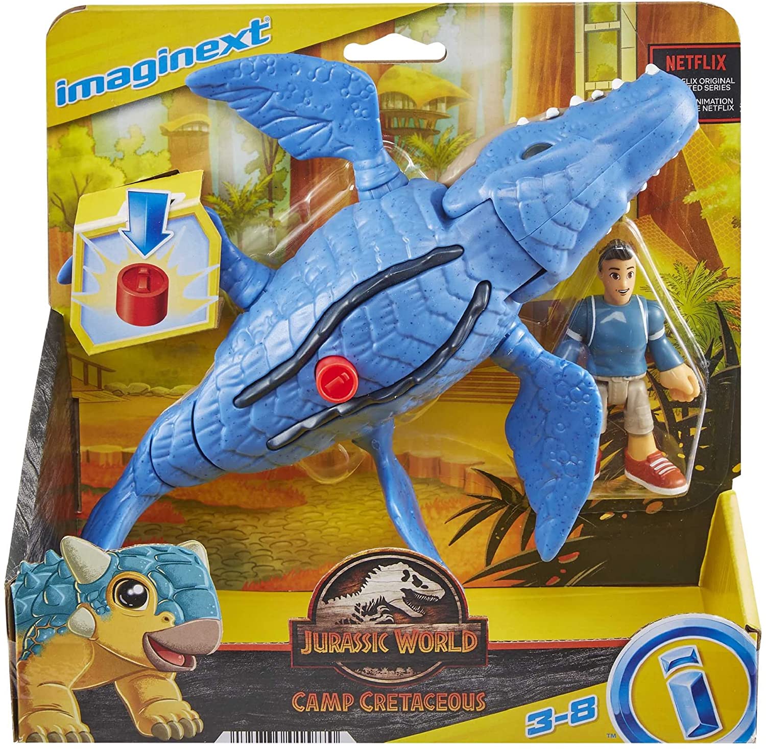 Fisher-Price- Imaginext Jurassic World Set Campo Avventura - Mosasauro e Kenji