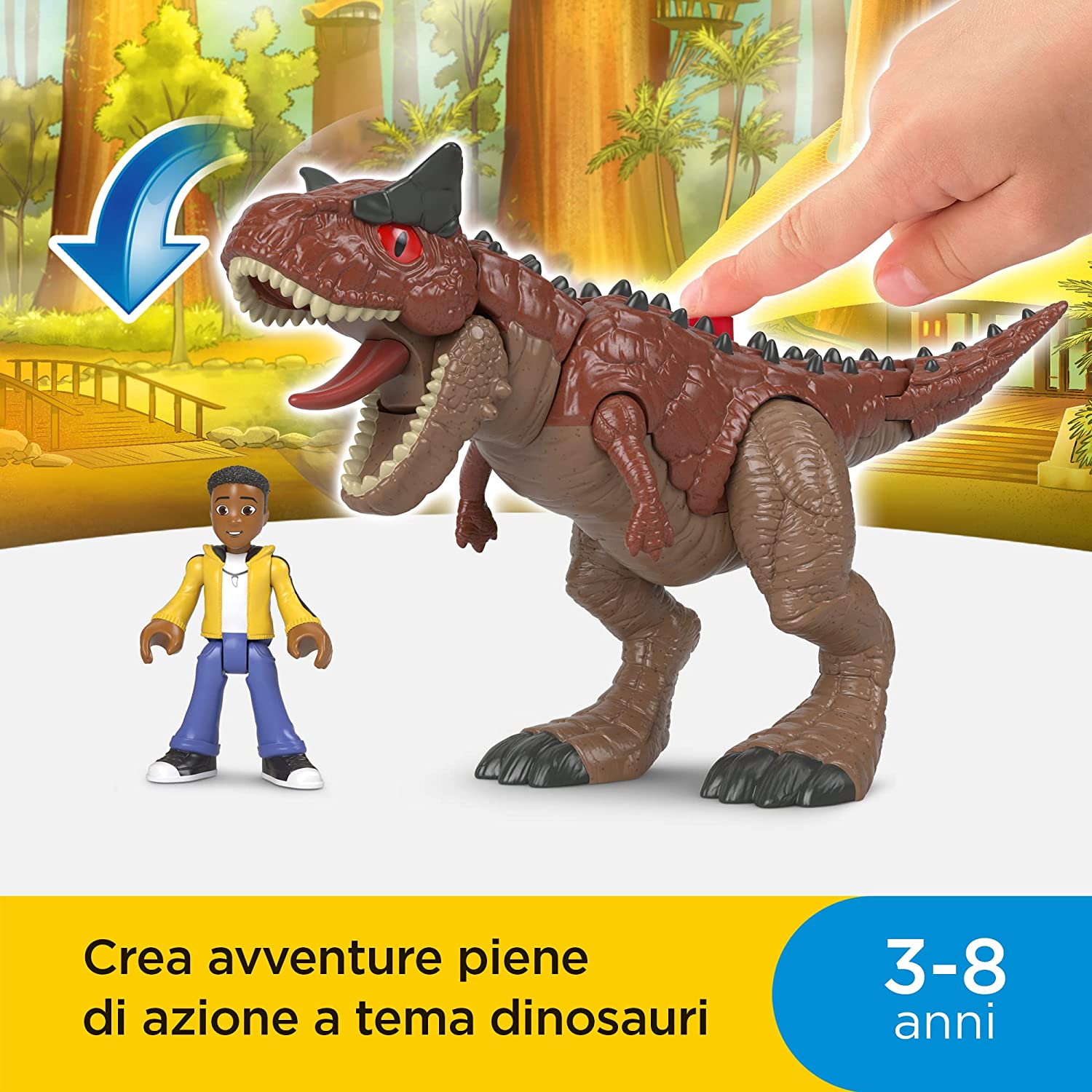 Fisher-Price- Imaginext Jurassic World Set Campo Avventura - Carnotauro e Darius