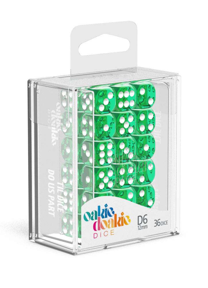 Oakie Doakie Dice D6 Dice 12 mm Translucent - Green (36)