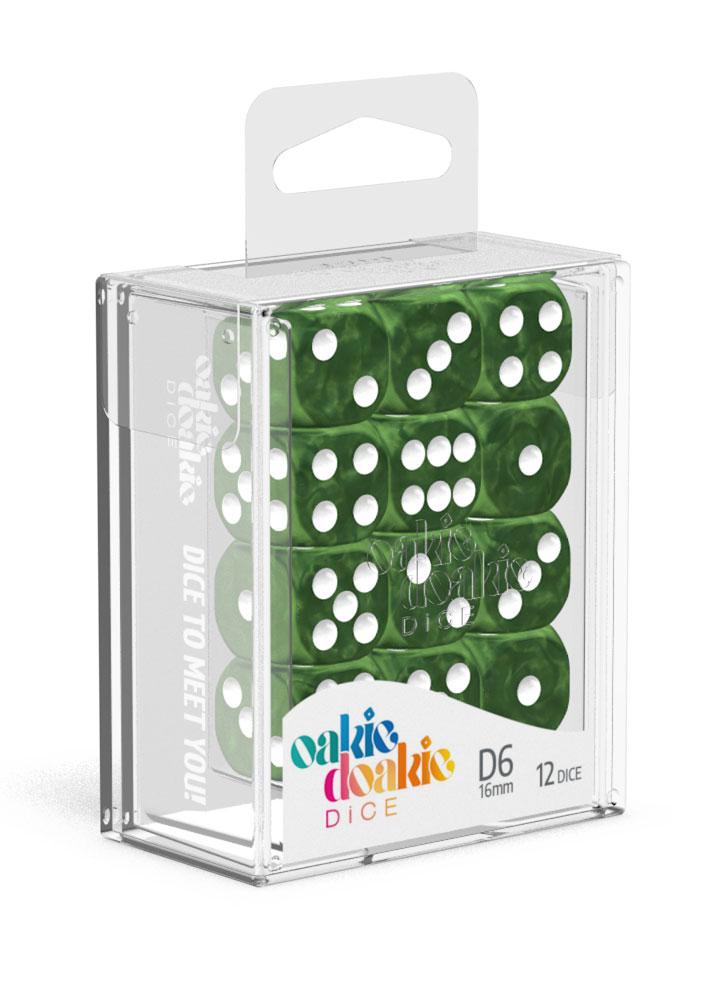 Oakie Doakie Dice D6 Dice 16 mm Marble - Green (12)