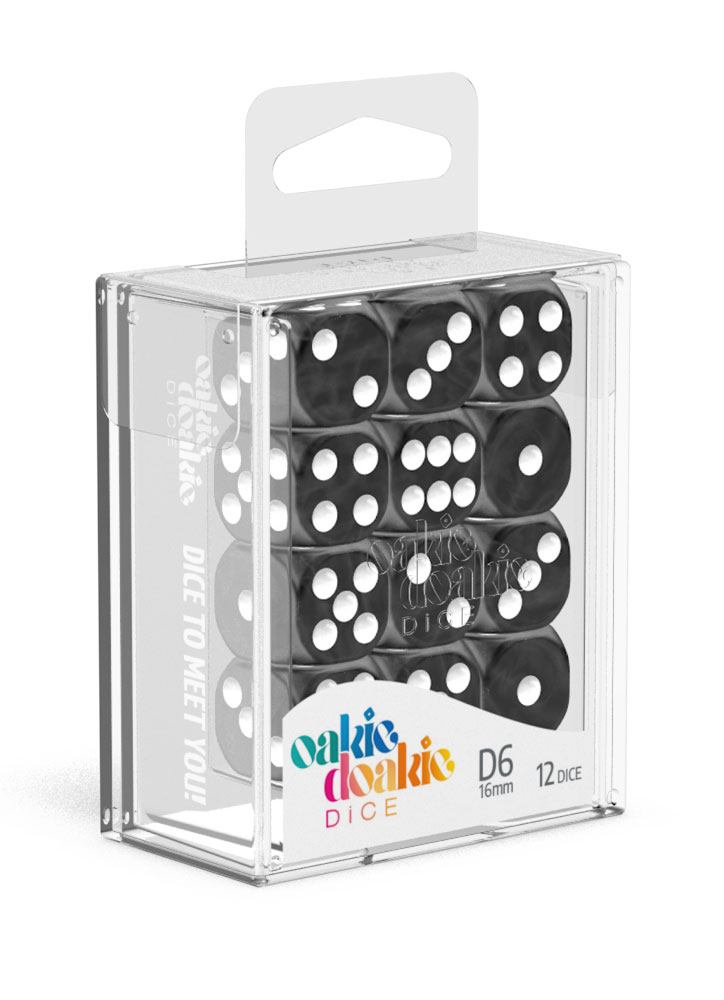 Oakie Doakie Dice D6 Dice 16 mm Marble - Black (12)