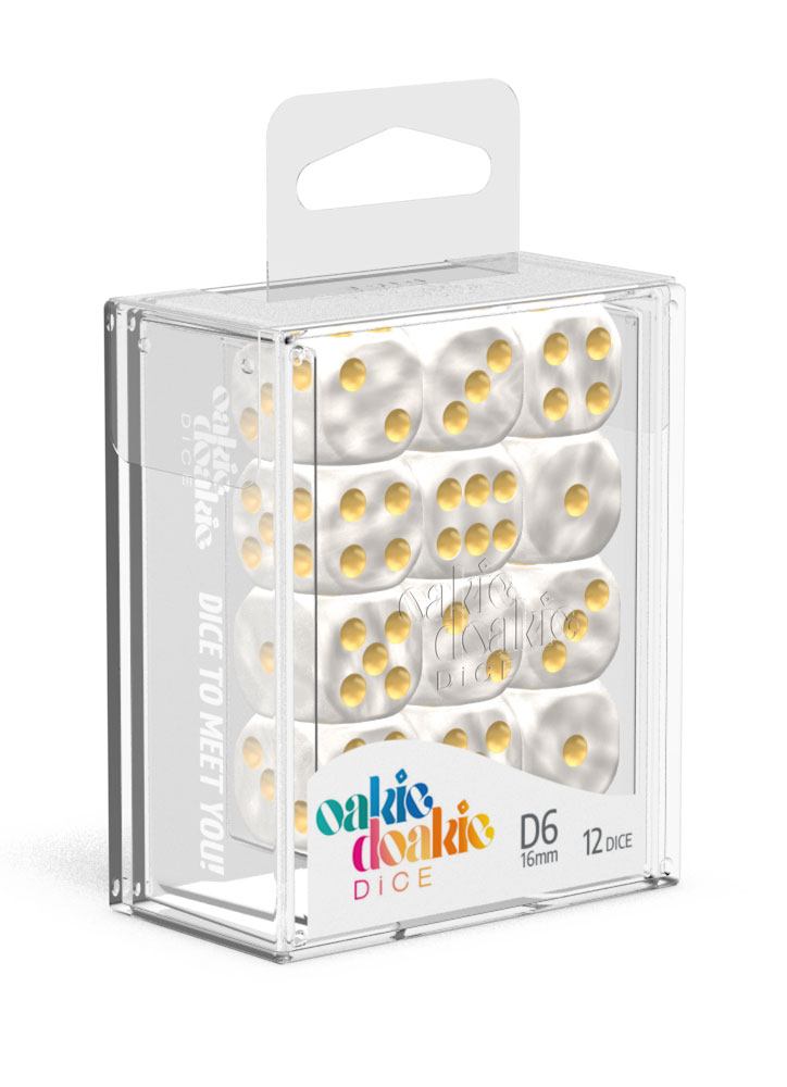 Oakie Doakie Dice D6 Dice 16 mm Marble - White (12)