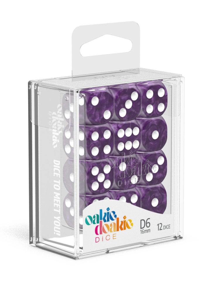 Oakie Doakie Dice D6 Dice 16 mm Marble - Purple (12)
