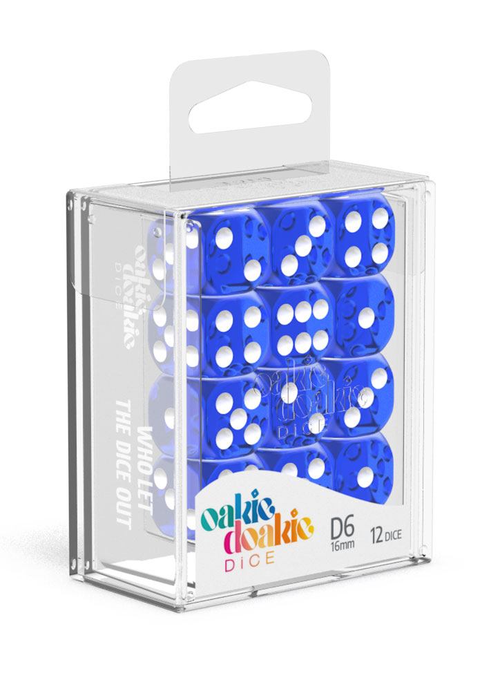 Oakie Doakie Dice D6 Dice 16 mm Translucent - Blue (12)
