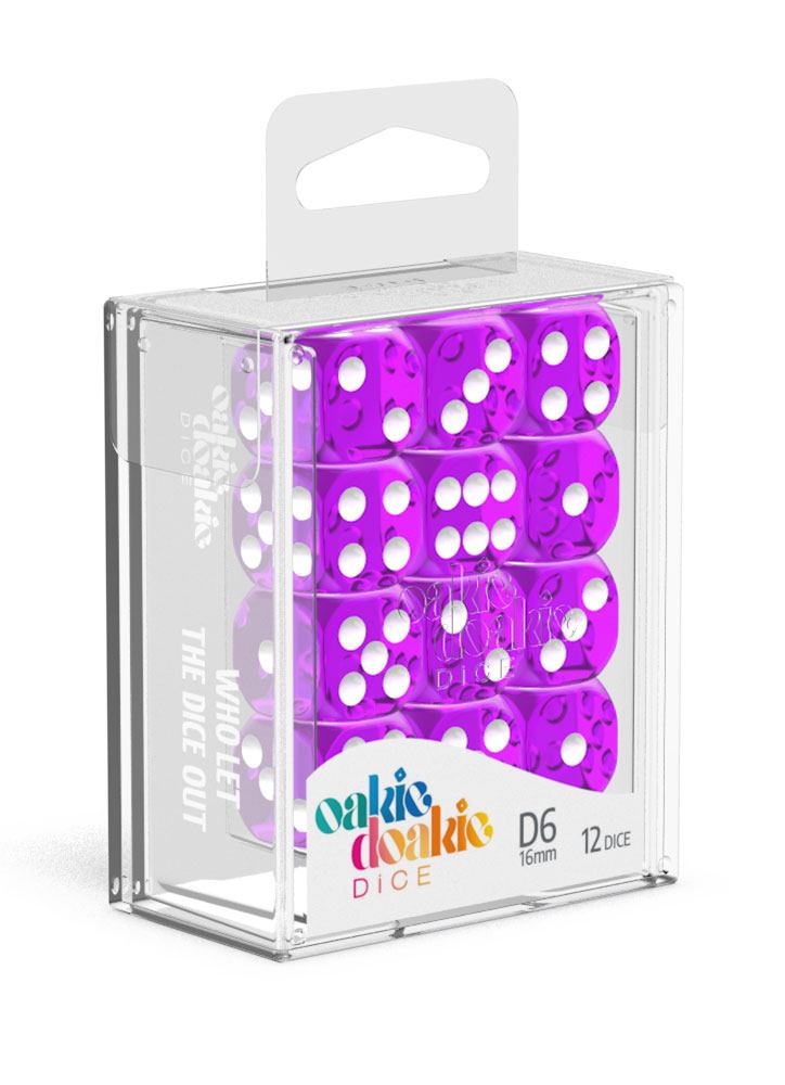 Oakie Doakie Dice D6 Dice 16 mm Translucent - Purple (12)