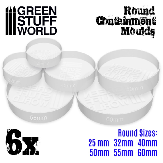 Green Stuff World - Tools - 6x Containment Moulds for Bases - Round