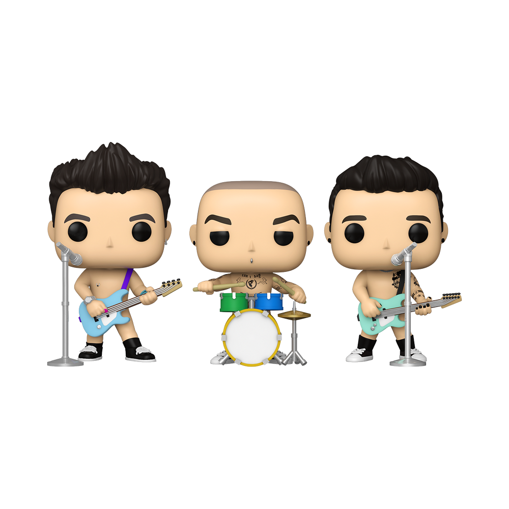 What's My Age Again Pop! 3-Pack of Blink-182 features Pop! Mark Hoppus, Travis Barker, and Tom DeLonge 9cm