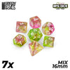 GreenStuffWorld - 7x Mix 16mm Dice - Rosa e Lime Trasparente