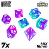 GreenStuffWorld - 7x Mix 16mm Dice - Turchese e Lilla Trasparente