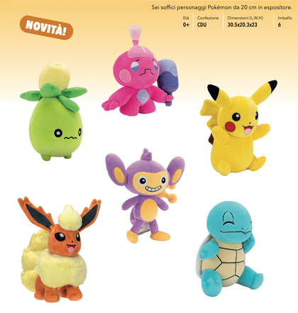 Pokémon - Peluche 20 cm - Assortimento 8 (Imballo da 6)