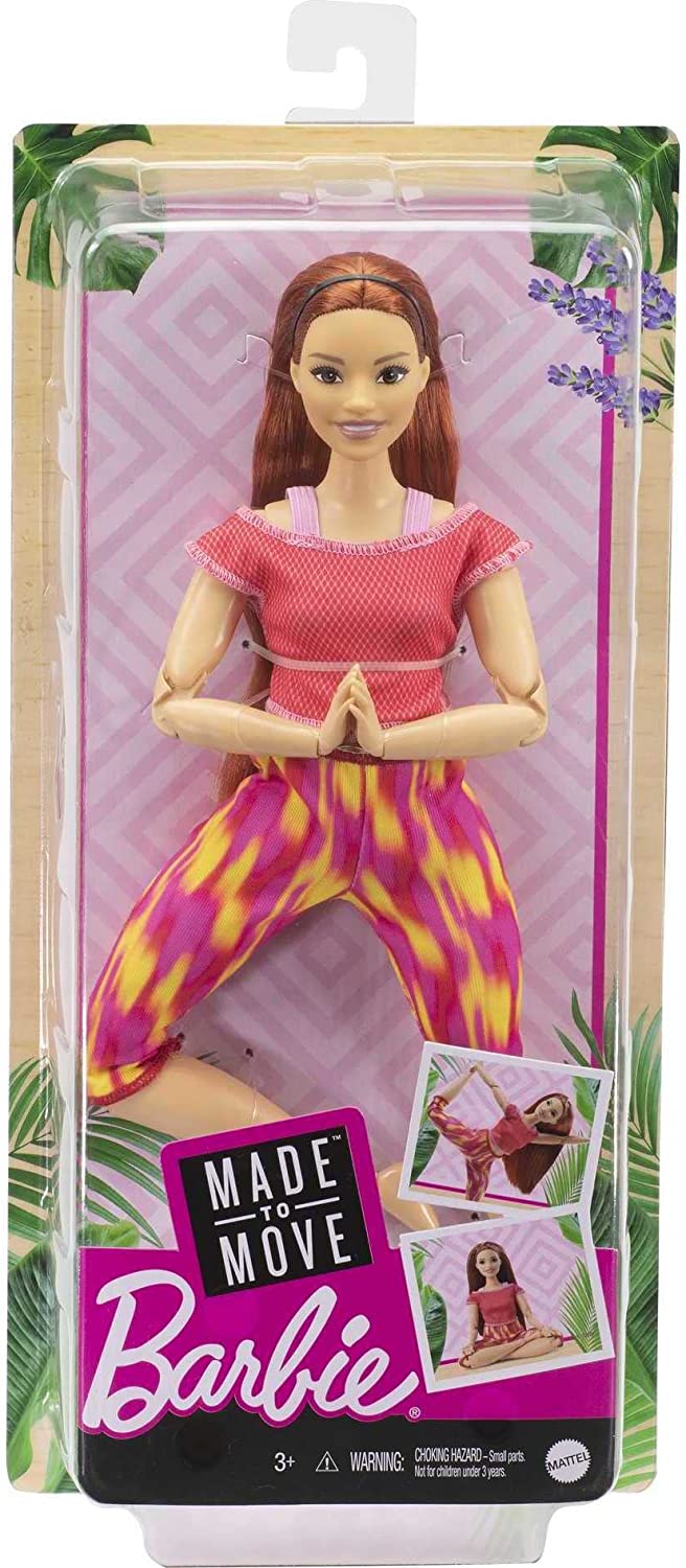 Barbie Made to Move Doll, Curvy, with 22 Flexible Joints Long Straight Red Hair Wearing Athleisure-wear for Kids 3 to 7 Years Old