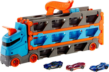 Hot Wheels 2in1 Transporter Truck and Track with 3 Toy Cars
